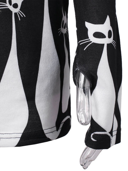 Halloween Cat Star Print Drawstring Pullover Hoodie