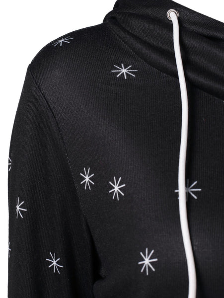Halloween Cat Star Print Drawstring Pullover Hoodie