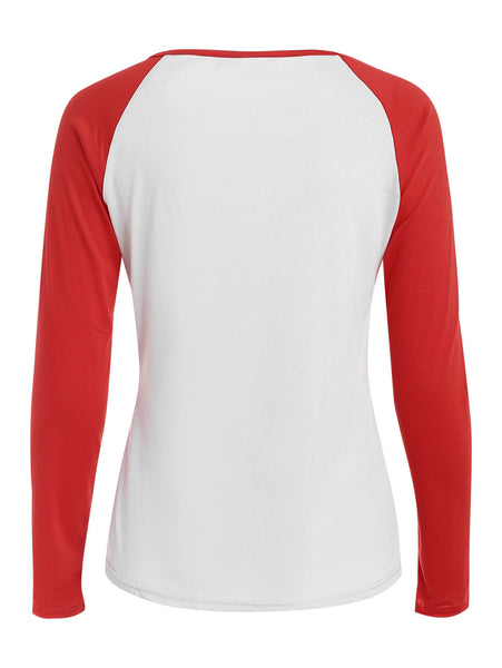 Christmas Slash Neck Long Sleeve Deer Pattern T-Shirt For Women