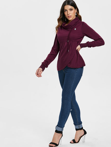 Petal Hem Drawstring Embroidered Sweatshirt