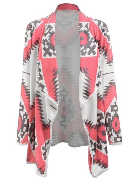 Stylish Turn-Down Collar Long Sleeve Geometric Print Women's Cardigan