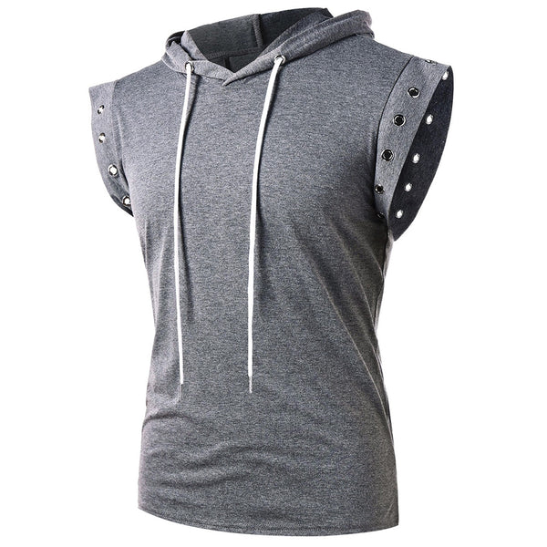 Drawstring Lace Up Solid Color Sleeveless Hoodie