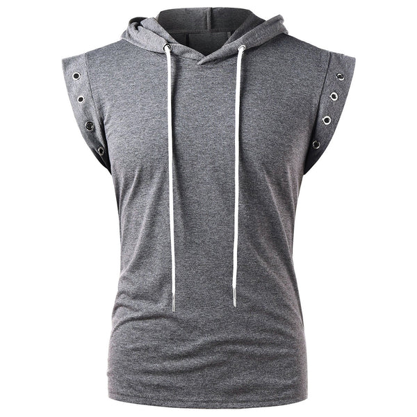 Drawstring Lace Up Solid Color Sleeveless Hoodie