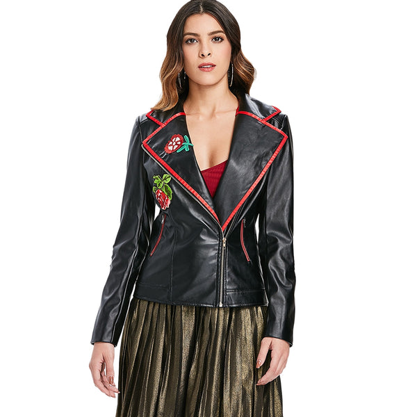 Appliqued PU Biker Jacket