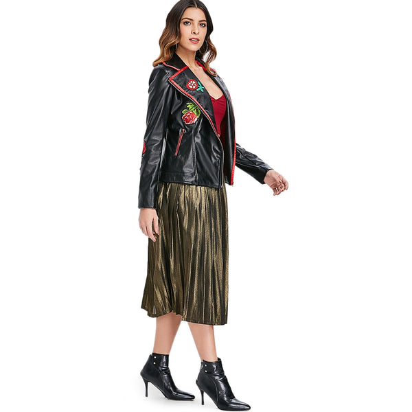 Appliqued PU Biker Jacket