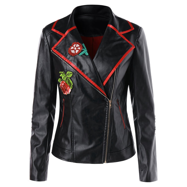 Appliqued PU Biker Jacket