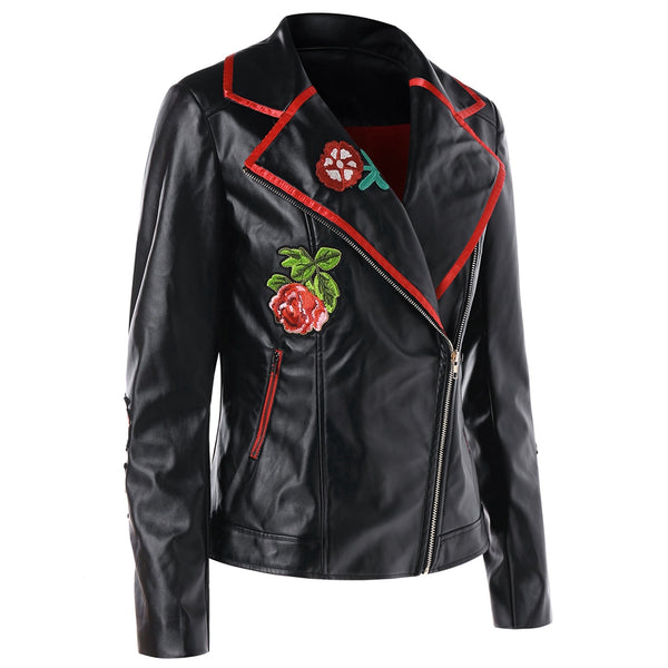 Appliqued PU Biker Jacket