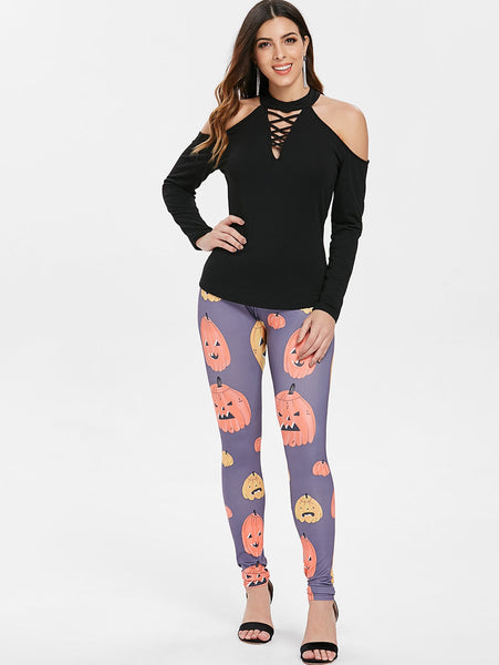 Halloween Cartoon Pumpkins Print Casual Pants