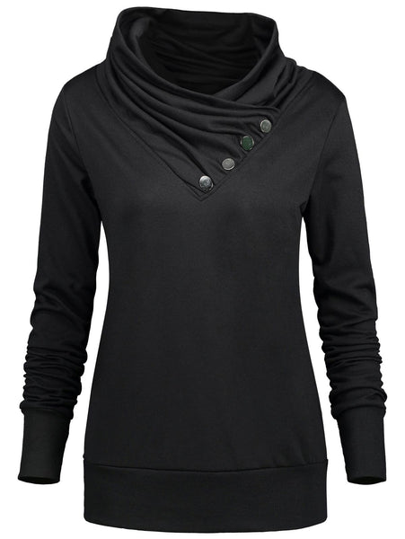 Buttoned Turtleneck Sweatshirt