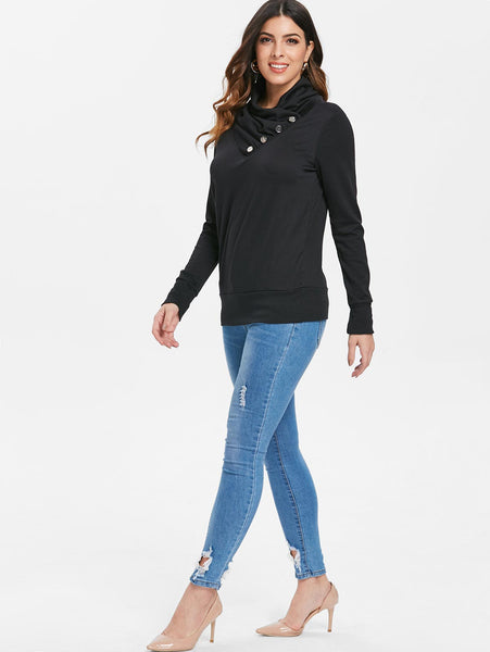 Buttoned Turtleneck Sweatshirt