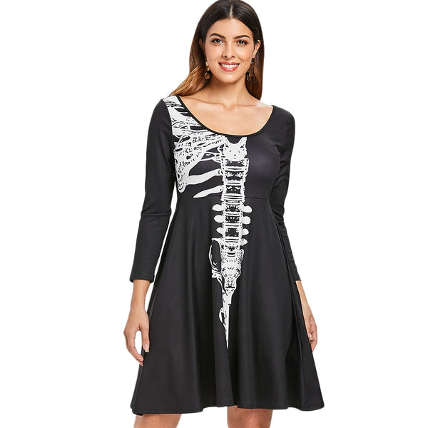 Halloween Skeleton Print A Line Dress