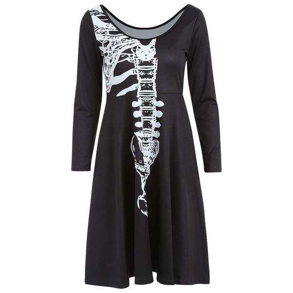 Halloween Skeleton Print A Line Dress