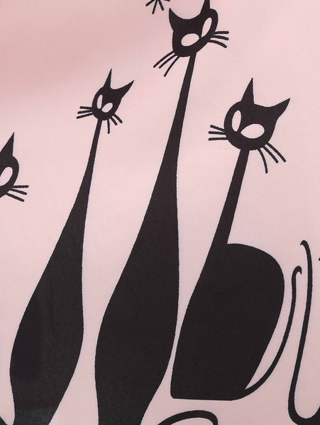 Plunging Neck Cat Pattern Vintage Dress