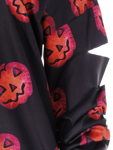 Halloween Pumpkin Print Skew Neck Sweatshirt