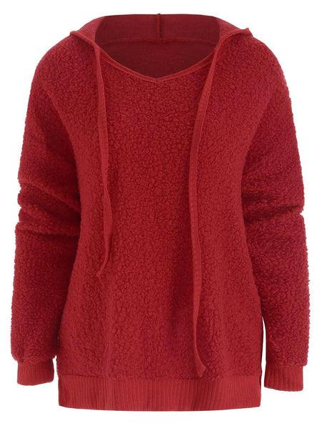 Drawstring Fluffy Hoodie