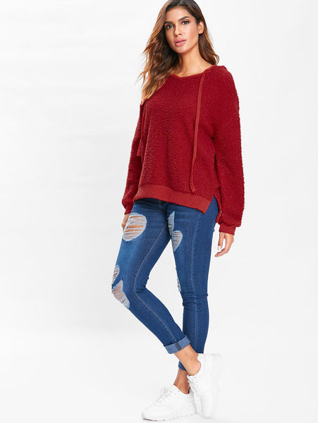 Drawstring Fluffy Hoodie