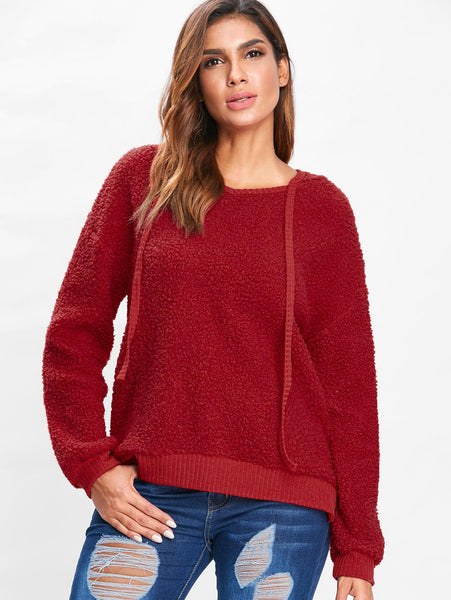 Drawstring Fluffy Hoodie