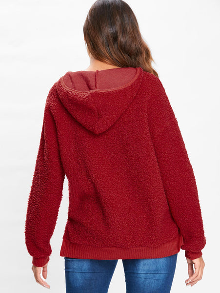 Drawstring Fluffy Hoodie