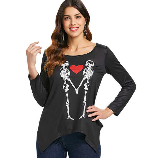 Long Sleeve Skeleton Print T-shirt