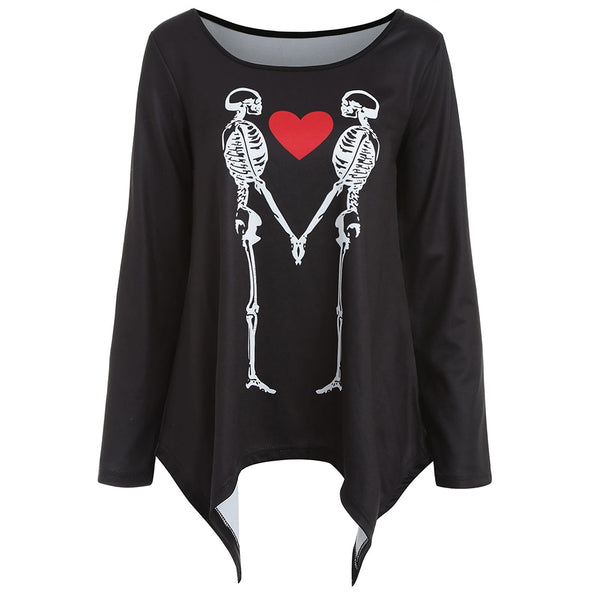Long Sleeve Skeleton Print T-shirt