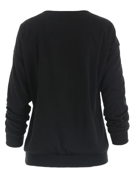 Stylish V-Neck Long Sleeve Zippered Loose-Fitting Women's Sweatshirt