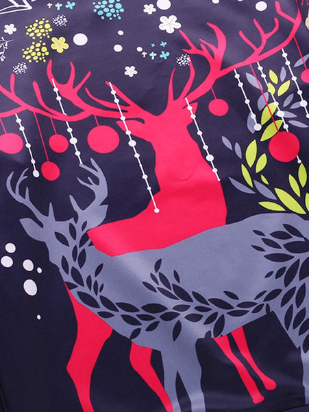 Christmas Elk Flowers Print Loose Sweatshirt