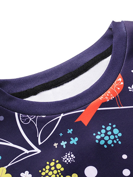 Christmas Elk Flowers Print Loose Sweatshirt