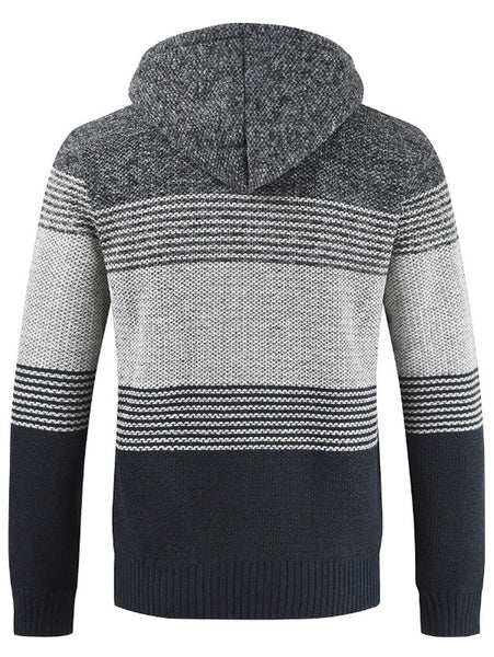 Color Block Hooded Casual Knitted Sweater