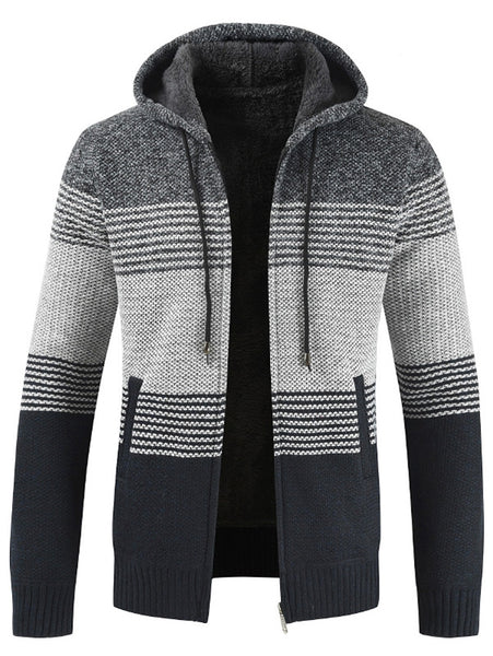 Color Block Hooded Casual Knitted Sweater