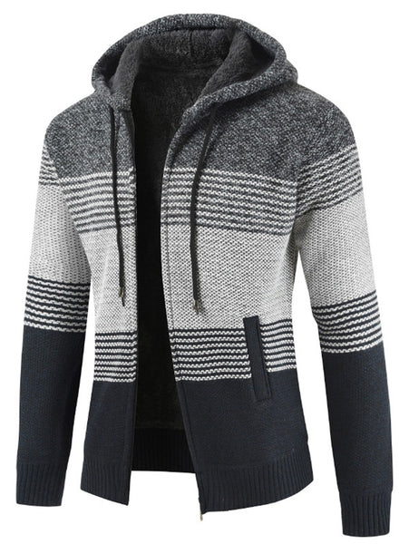 Color Block Hooded Casual Knitted Sweater