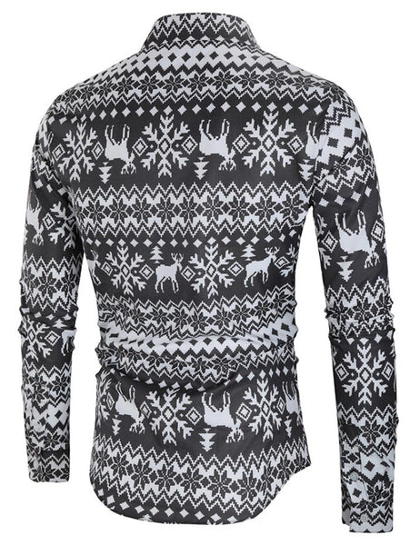 Christmas Deer Print Button Up Shirt