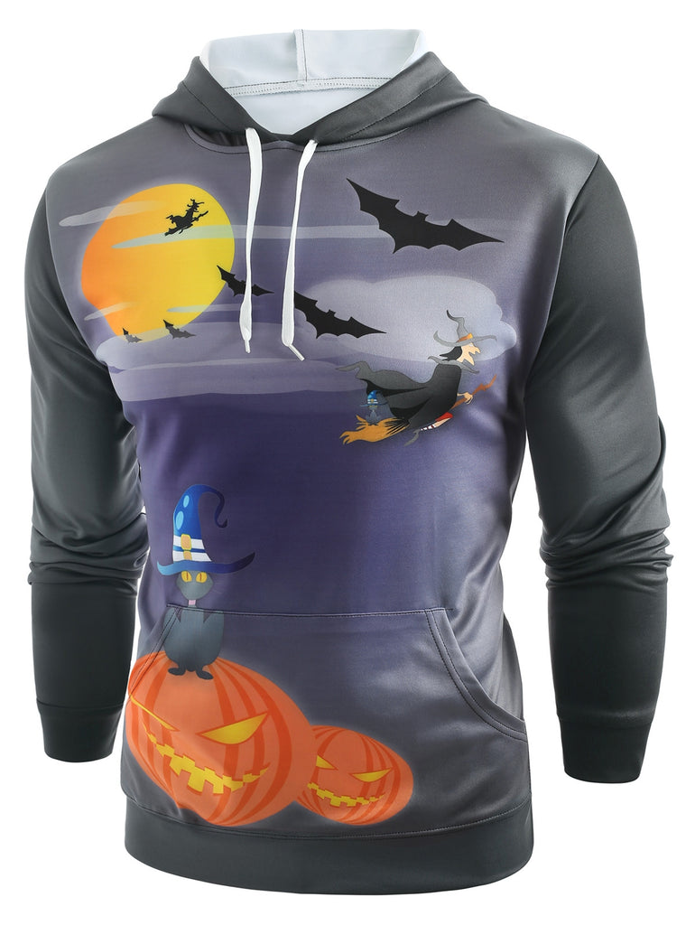 Halloween Element Printed Kanga Pocket Hoodie