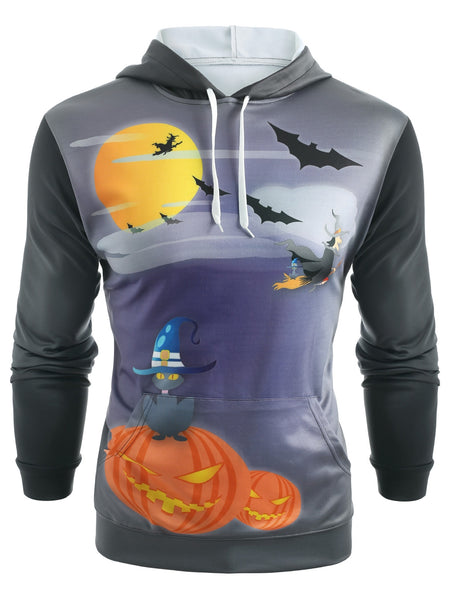 Halloween Element Printed Kanga Pocket Hoodie