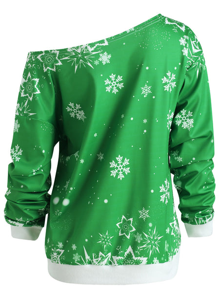 Skew Neck Christmas Santa Claus Sweatshirt