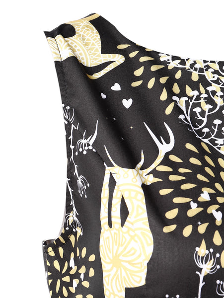 Vintage Christmas Elk Print Pin Up Dress