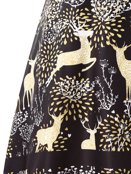 Vintage Christmas Elk Print Pin Up Dress