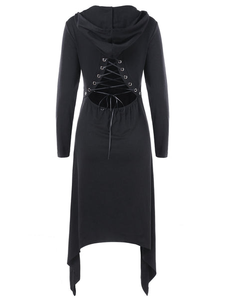 Halloween Asymmetric Lace Up Graphic Pullover Hoodie