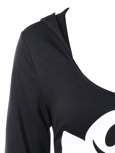 Halloween Asymmetric Lace Up Graphic Pullover Hoodie