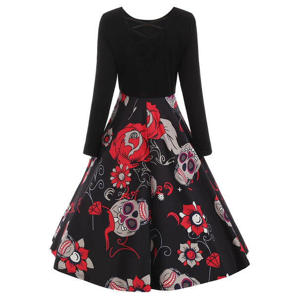 Criss Cross Sugar Skull Print Dress