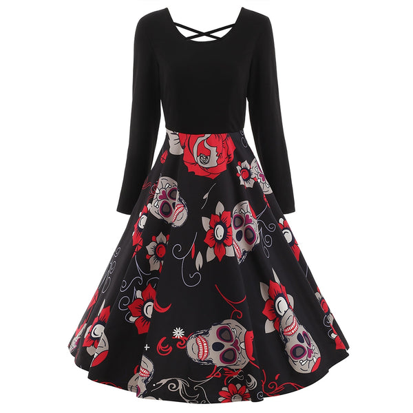 Criss Cross Sugar Skull Print Dress