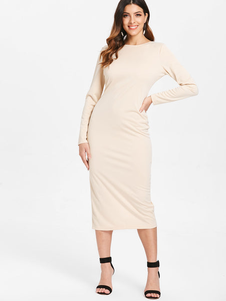 Long Sleeve Zip Back Slim Dress