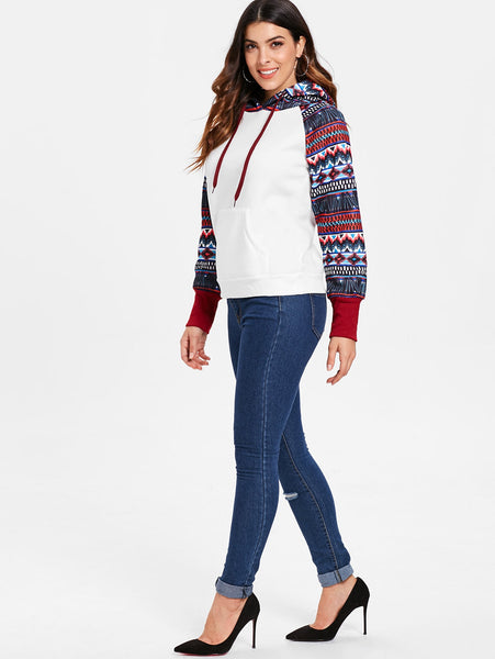 Pocket Geometrical Print Jumper Hoodie