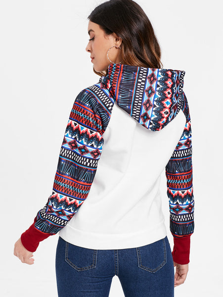 Pocket Geometrical Print Jumper Hoodie