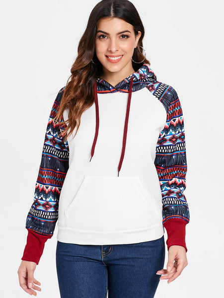 Pocket Geometrical Print Jumper Hoodie