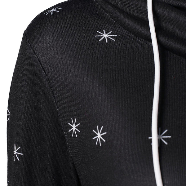 Halloween Cat Star Print Drawstring Pullover Hoodie