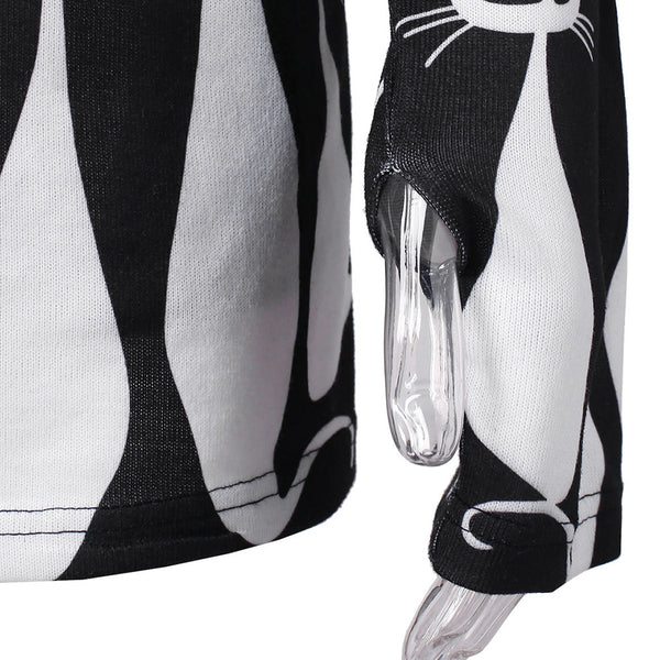 Halloween Cat Star Print Drawstring Pullover Hoodie