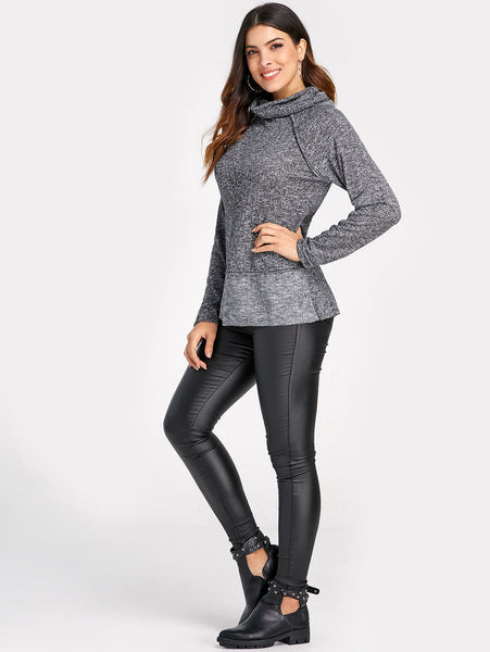 Stylish Cowl Neck Long Sleeve Spliced Women's Sweatshirt