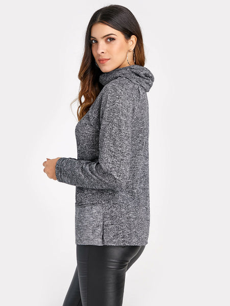 Stylish Cowl Neck Long Sleeve Spliced Women's Sweatshirt