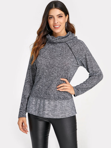 Stylish Cowl Neck Long Sleeve Spliced Women's Sweatshirt