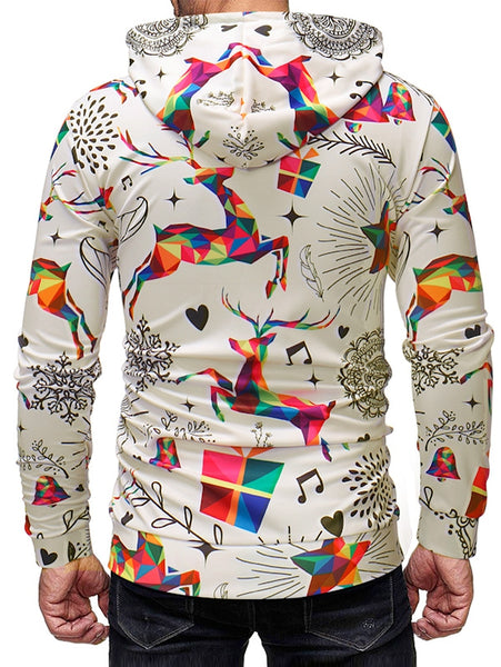 Drawstring Christmas Deer Print Hoodie